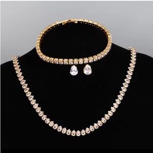 Gold Crystal Tennis Necklace, Bracelet & Earring Set